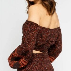 OLIVEACOUS Black rust Floral cropped Long Sv off shoulder Blouse w♥️72